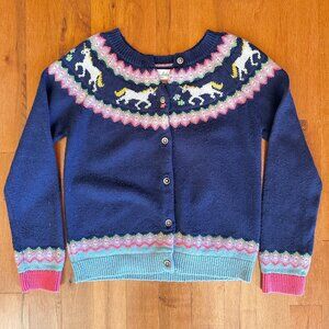 Mini Boden unicorn fair isle cardigan sweater